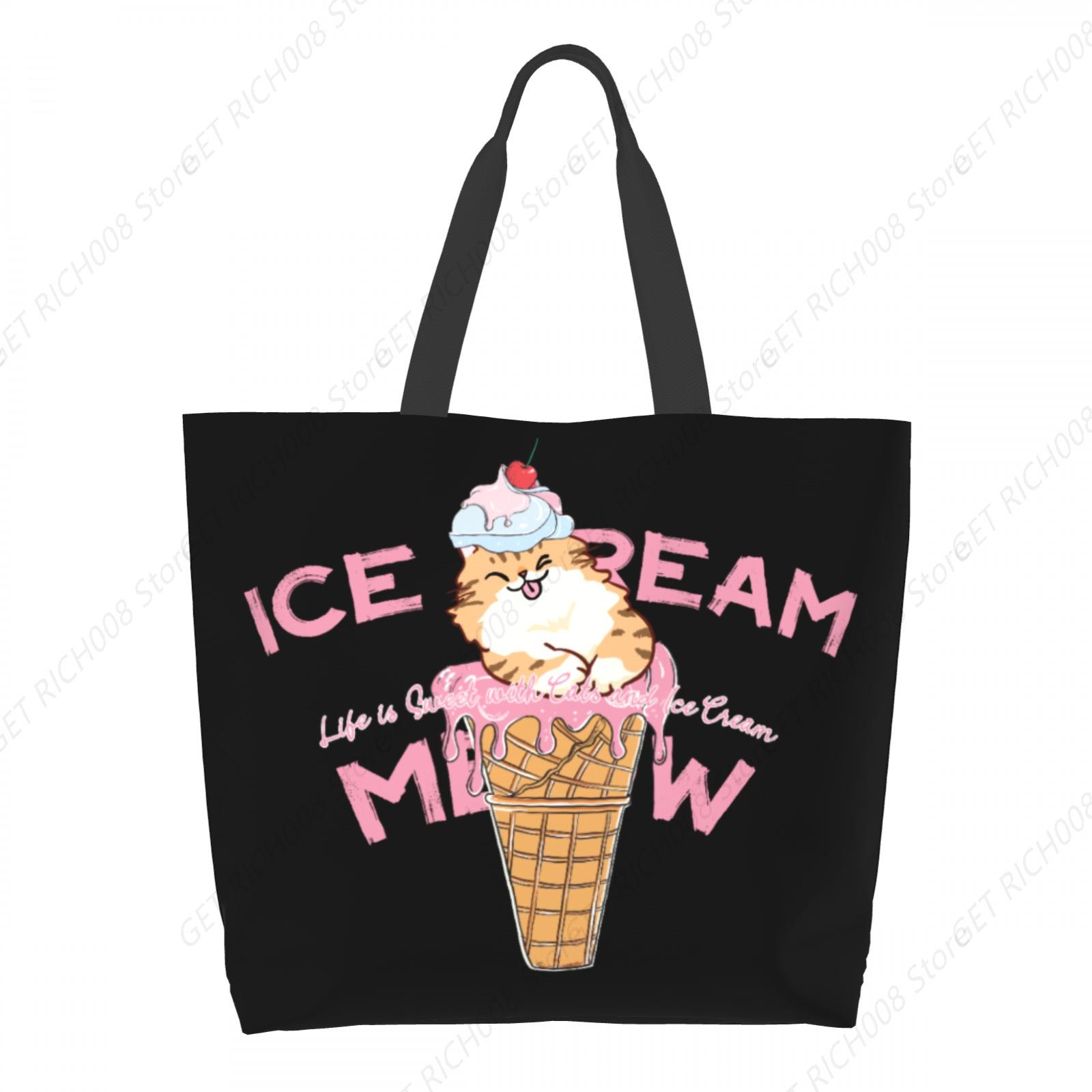 Women Hand Bags For Office - Ice Cream Meow Cat Cute Design