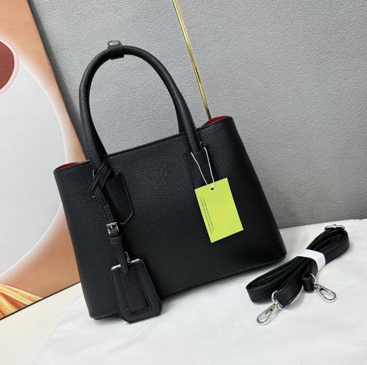 Women Bags Prada - Black Grained Leather Tote Bag, Top