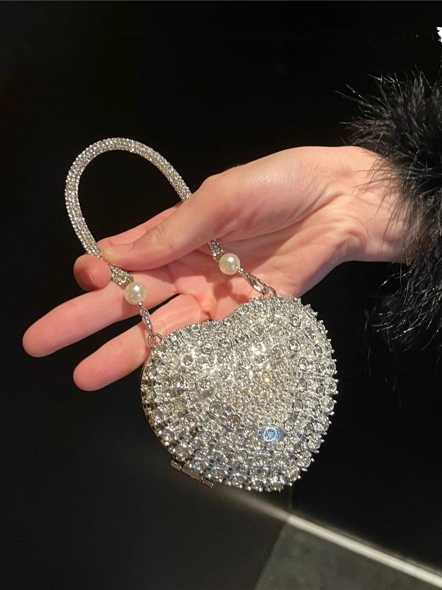 Clutch Bag Evening - Luxury Small Bling Heart Shape Diamond