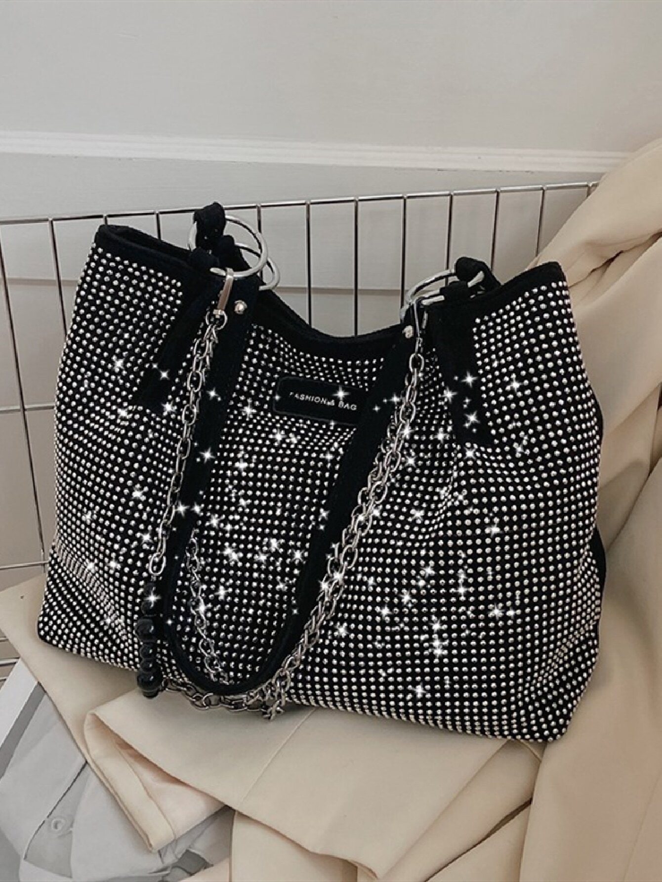 Women Bags For Office Use - Waterproof PU Bag with Rhinestones, Large