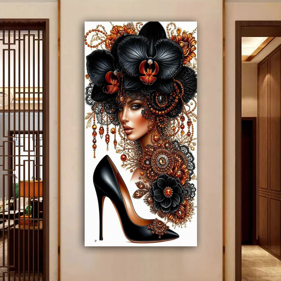 Women'S Bags New Collection - Black Flowers and Woman Diy Diamond