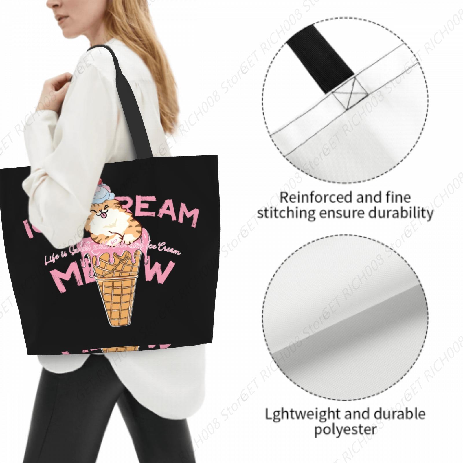 Ice Cream Meow Cat Cute Design - Women Hand Bags For Office บทวิจารณ์และราคา