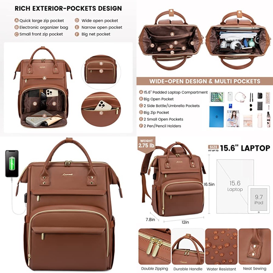 Leather Laptop Backpack for Wo - Women'S Bags For Work บทวิจารณ์และราคา