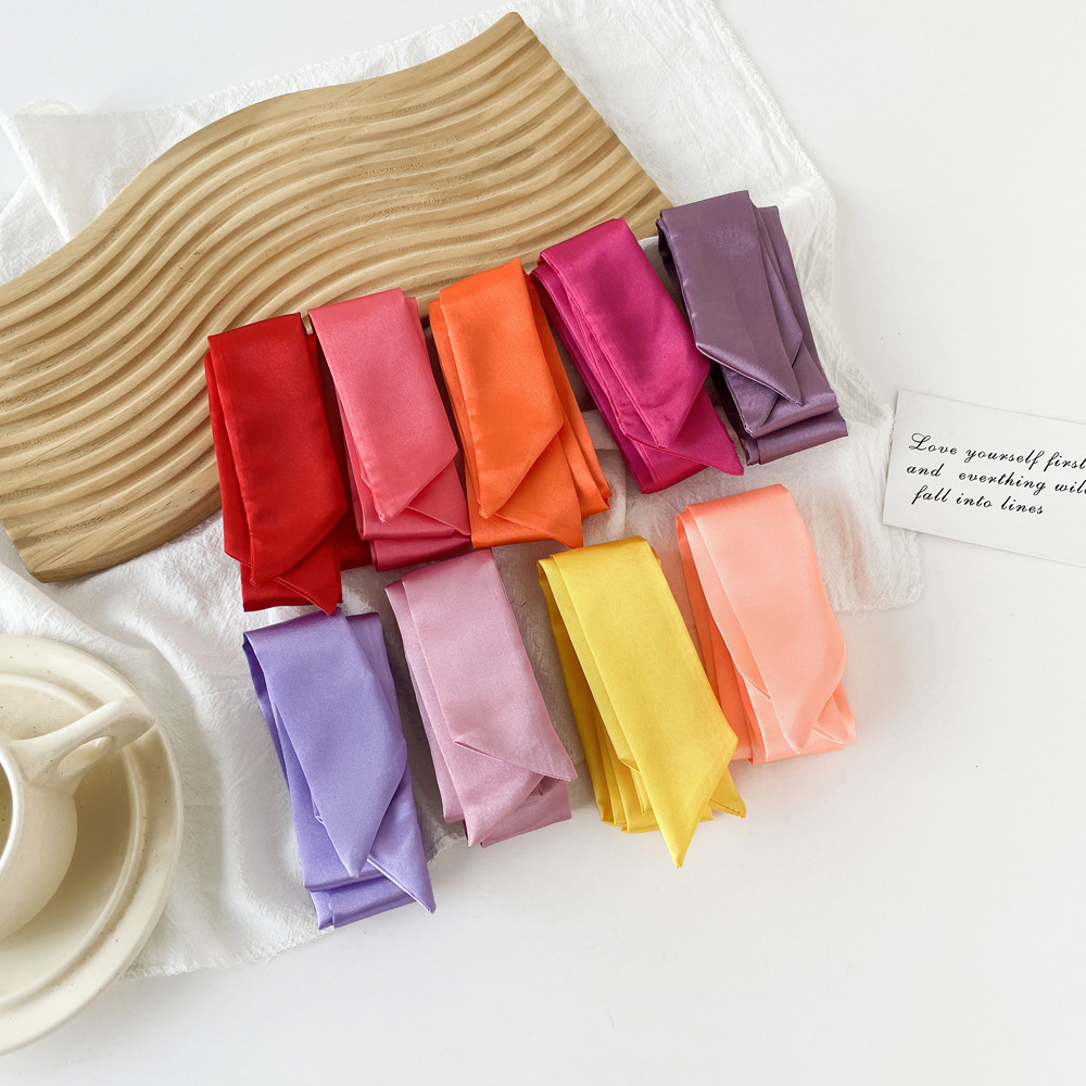 Solid Color Satin Skinny Scarf - Women Bags For Office Use บทวิจารณ์และราคา