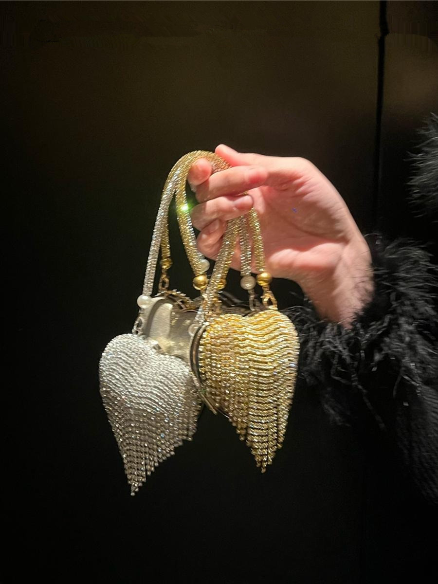 Luxury Small Bling Heart Shape - Clutch Bag Evening บทวิจารณ์และราคา