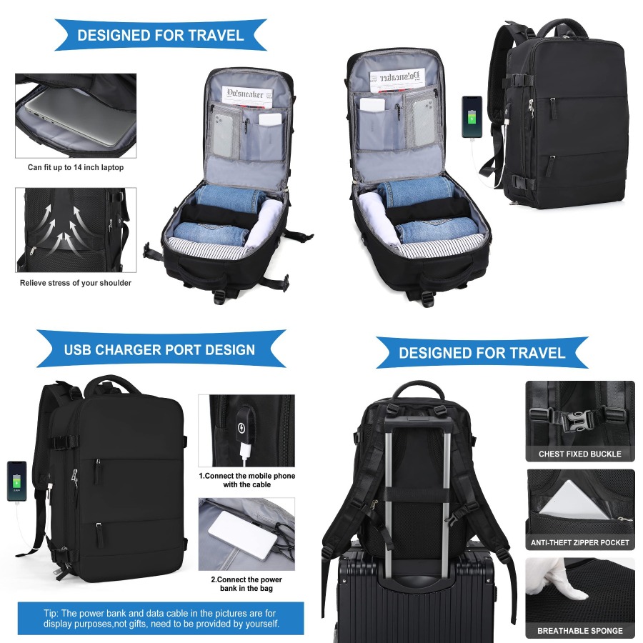 【New Arrival】Black Travel Back - Women'S Bags For Work บทวิจารณ์และราคา