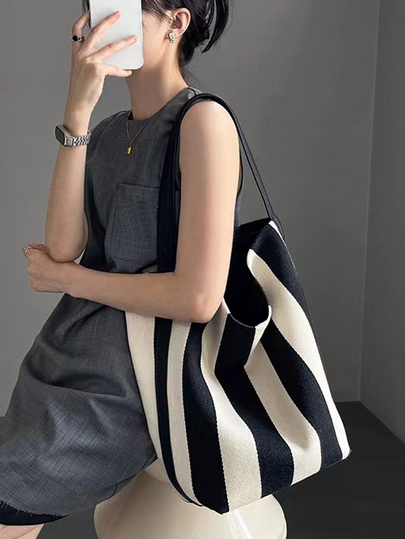Niche striped canvas bucket ba - Women Bags Prada บทวิจารณ์และราคา