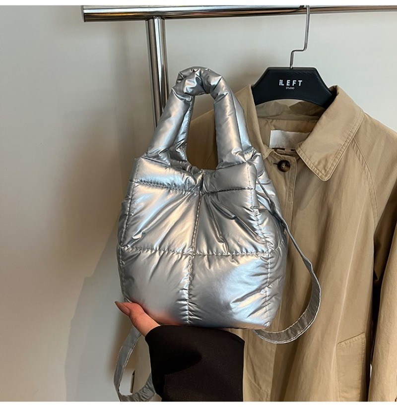 Women's Silver Quilted Nylon M - Women Hand Bags For Office บทวิจารณ์และราคา